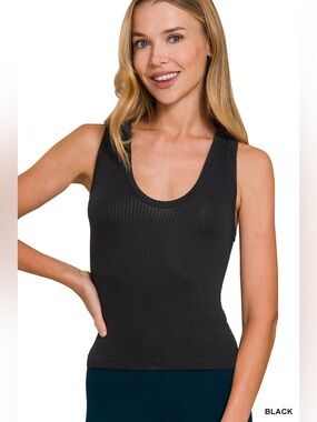 Zenana Outfitters Black Ribbed Scoop Neck Tank